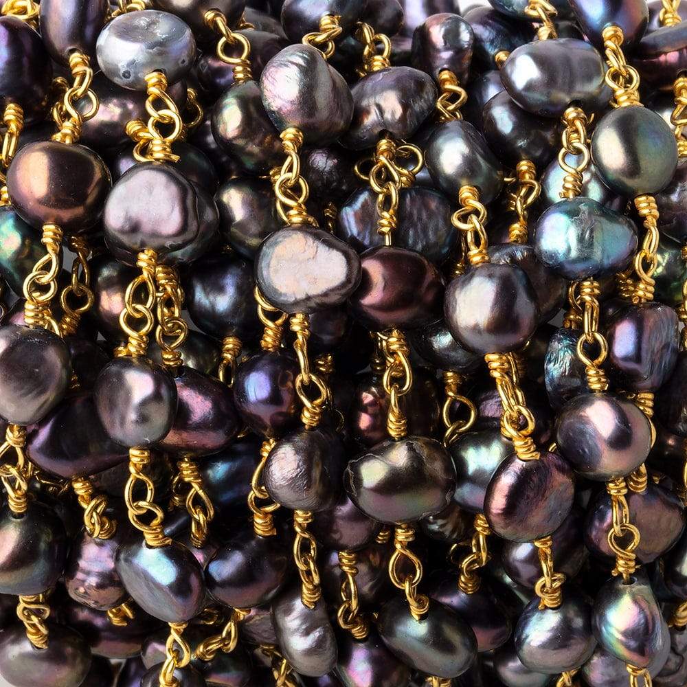 7x6mm Peacock Baroque Freshwater Pearl Gold plated Chain by the foot 23 pcs (ONLINE ORDER ONLY)