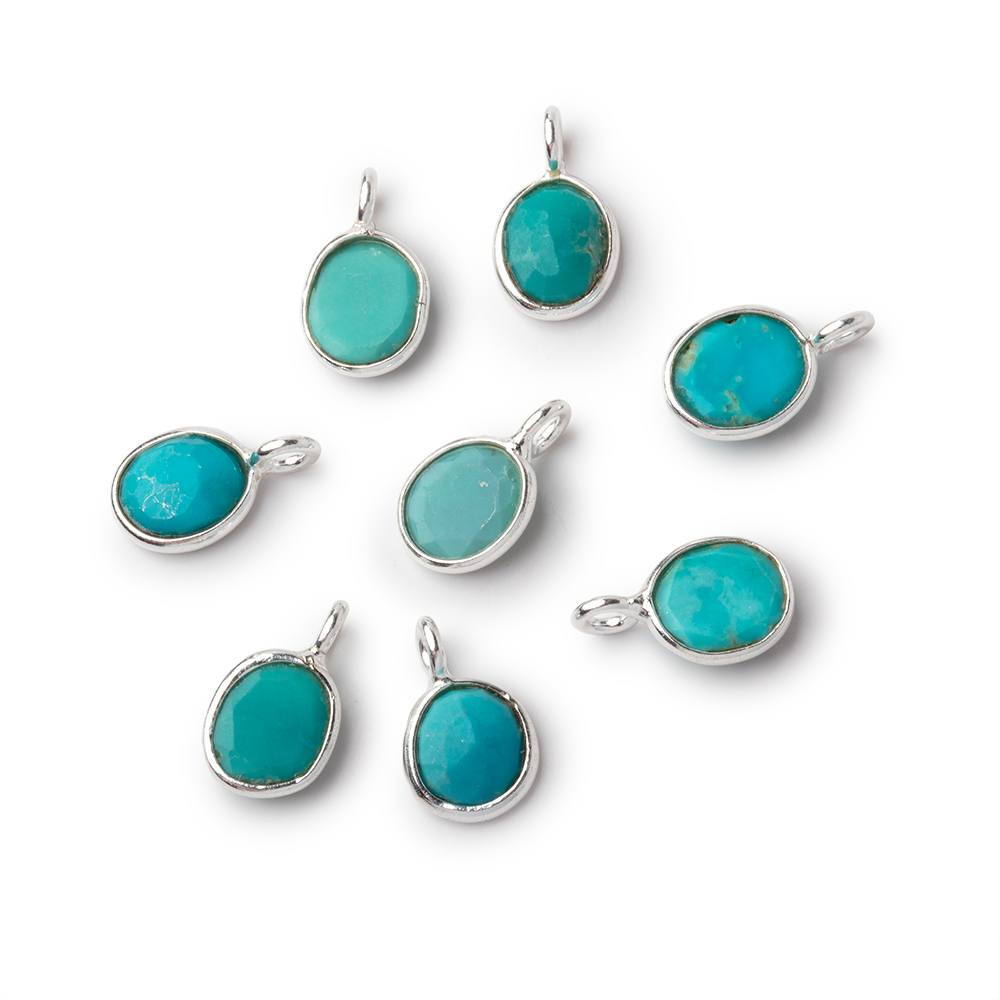 7x6mm Sterling Silver Bezel Turquoise Rose Cut Oval Pendant 1 piece (ONLINE ORDER ONLY)