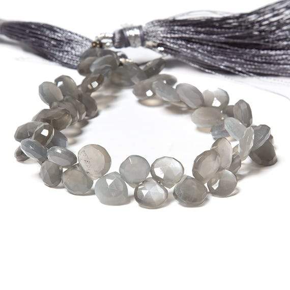7x7-10x10mm Platinum Grey Moonstone faceted heart briolette 8 inch 50 Beads (ONLINE ORDER ONLY)
