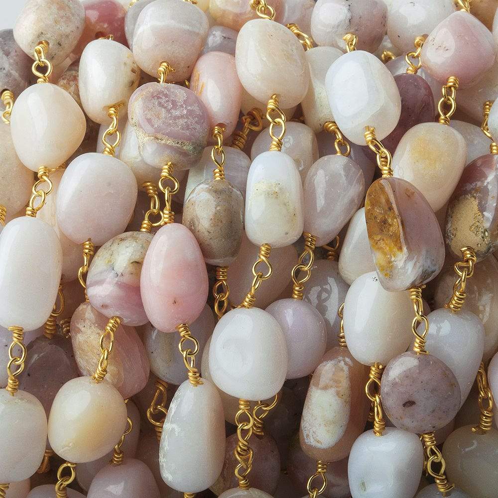 7x7-11x7mm Pink Peruvian Opal plain nuggets Gold plated Chain by the foot (ONLINE ORDER ONLY)