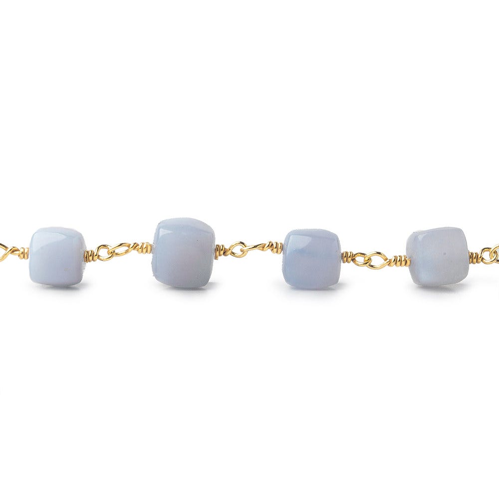 7x7-8.5x8.5mm Turkish Blue Chalcedony plain cube Gold plated Chain by the foot (ONLINE ORDER ONLY)