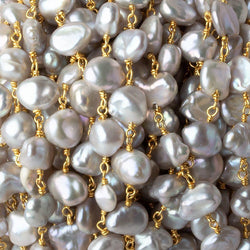 7x7-8x10mm Silver Baroque Freshwater Pearl Vermeil Chain by the foot 23 pcs (ONLINE ORDER ONLY)