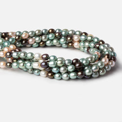 7x7-8x6mm Tri Color straight drilled Oval Freshwater Pearls 15 inch 52 pieces AAA (ONLINE ORDER ONLY)