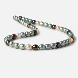 7x7-8x6mm Tri Color straight drilled Oval Freshwater Pearls 15 inch 52 pieces AAA (ONLINE ORDER ONLY)
