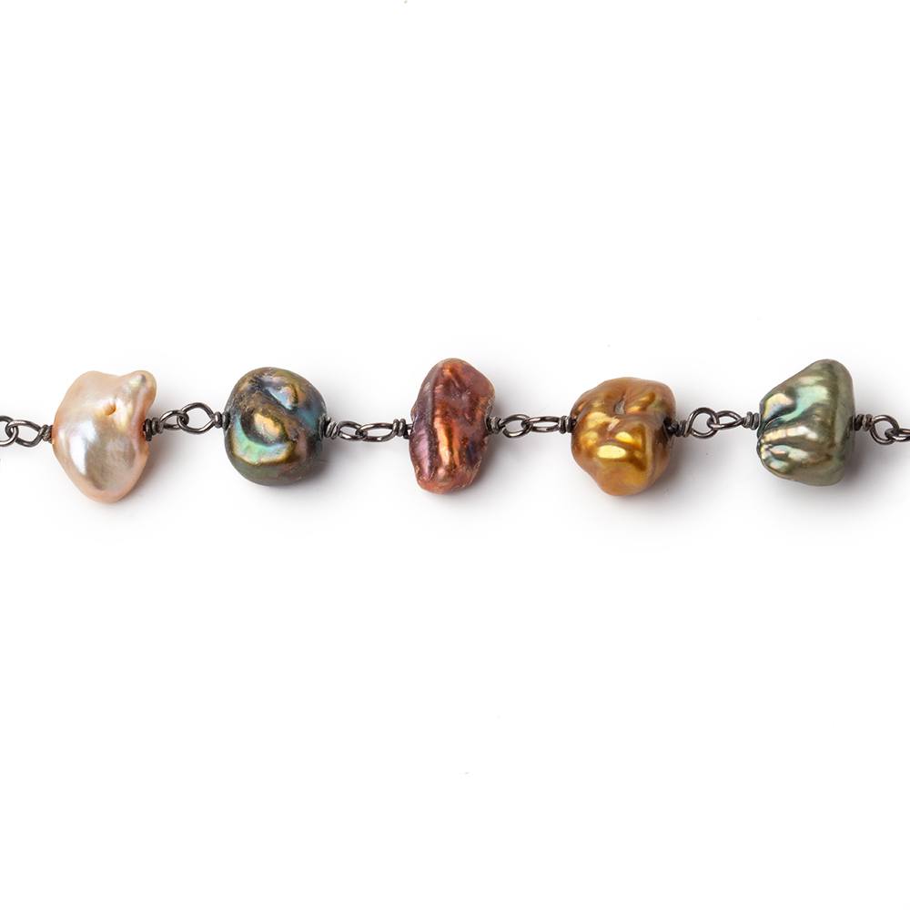 7x7-9x6mm Multi Color Keshi Pearls on Black Gold .925 Chain (ONLINE ORDER ONLY)