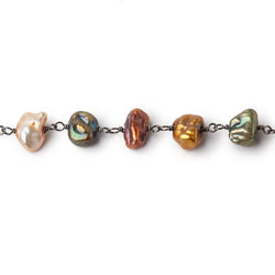 7x7-9x6mm Multi Color Keshi Pearls on Black Gold .925 Chain (ONLINE ORDER ONLY)
