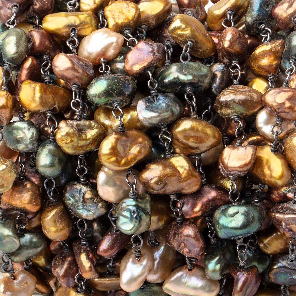 7x7-9x6mm Multi Color Keshi Pearls on Black Gold .925 Chain (ONLINE ORDER ONLY)
