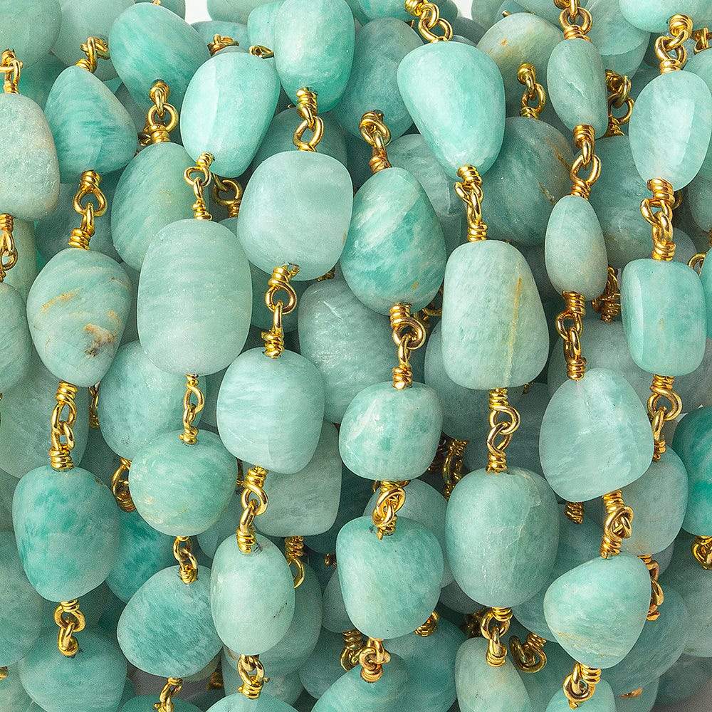 7x7-9x9mm Matte Amazonite plain nugget Gold plated Chain by the foot 20 beads per (ONLINE ORDER ONLY)