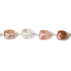 7x7mm Rutilated Quartz faceted cube Silver .925 Chain by the foot 25 pcs