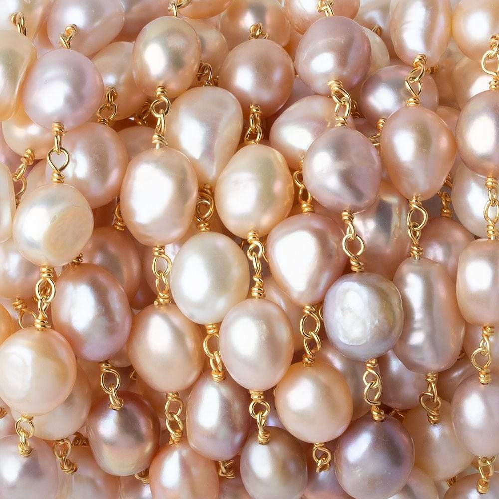 7x8-8x10mm TriColor Baroque Freshwater Pearl Vermeil Chain by the foot (ONLINE ORDER ONLY)