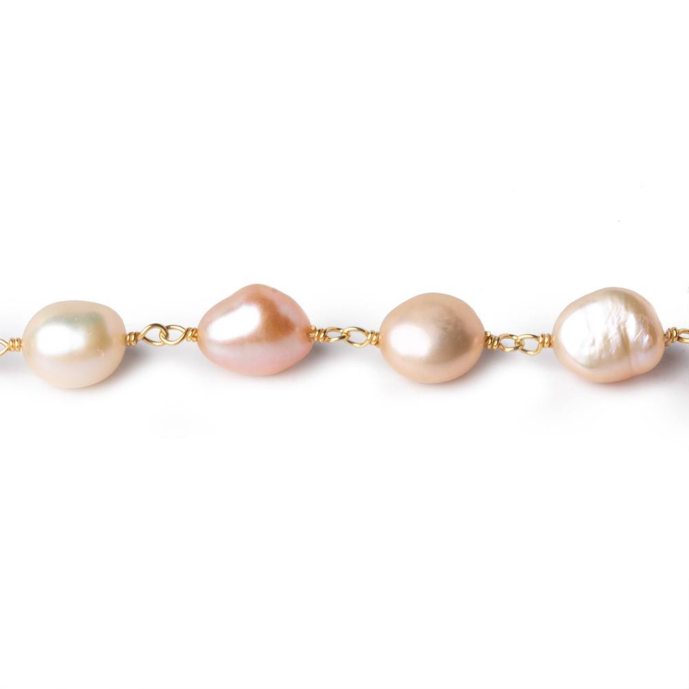 7x8-8x10mm TriColor Baroque Freshwater Pearl Vermeil Chain by the foot (ONLINE ORDER ONLY)