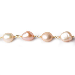 7x8-8x10mm TriColor Baroque Freshwater Pearl Vermeil Chain by the foot (ONLINE ORDER ONLY)