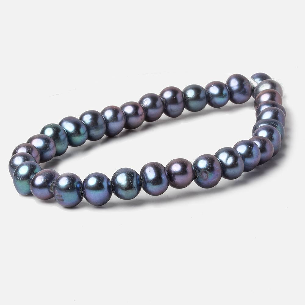 7x8mm Peacock Blue Off Round Large Hole pearls 8 inch 30 pieces AA (ONLINE ORDER ONLY)
