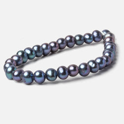 7x8mm Peacock Blue Off Round Large Hole pearls 8 inch 30 pieces AA (ONLINE ORDER ONLY)