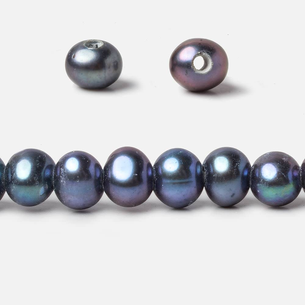 7x8mm Peacock Blue Off Round Large Hole pearls 8 inch 30 pieces AA (ONLINE ORDER ONLY)