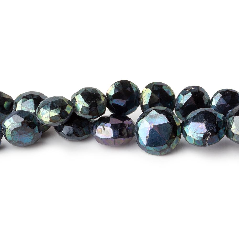 8-10mm Peacock Metallic Black Spinel Faceted Coins 50 bead 16 inch Set of 2 strands (ONLINE ORDER ONLY)