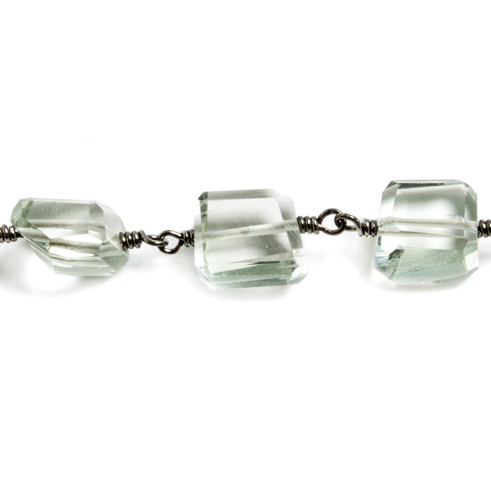 8-10mm Prasiolite faceted nugget Black Gold on Silver Chain by the foot (ONLINE ORDER ONLY)