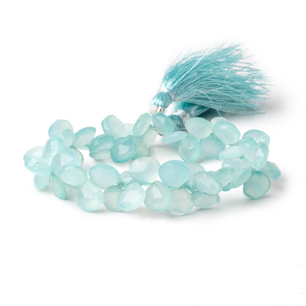8-10mm Seafoam Blue Chalcedony Faceted Heart Beads 7.5 inch 52 pieces (ONLINE ORDER ONLY)
