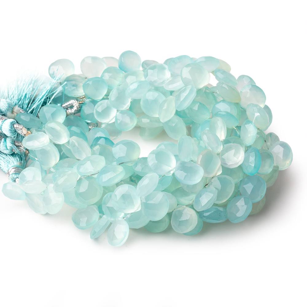 8-10mm Seafoam Blue Chalcedony Faceted Heart Beads 7.5 inch 52 pieces (ONLINE ORDER ONLY)