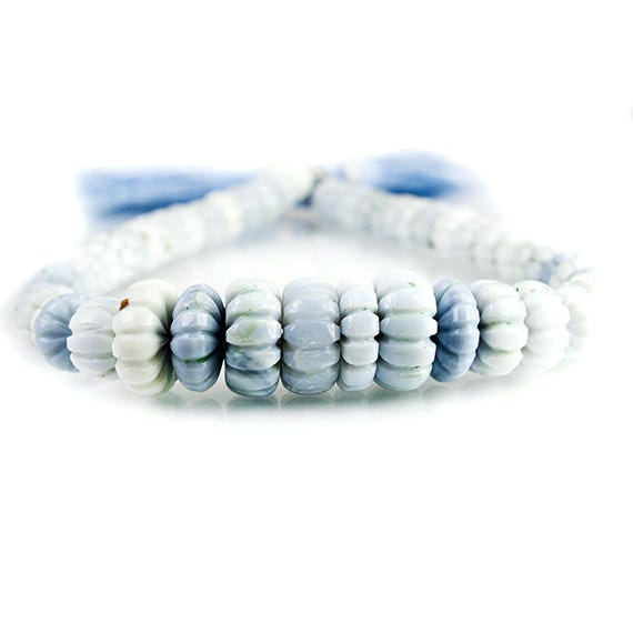 8 - 15mm Denim Blue Opal Carved Melon Beads 10 inch 51 pieces (ONLINE ORDER ONLY)