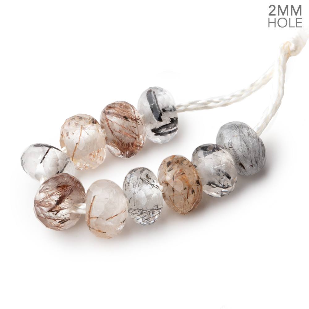 8-8.5mm Rutilated & Tourmalinated Quartz 2mm Large Hole Faceted Rondelle Bead Set of 10 (ONLINE ORDER ONLY)