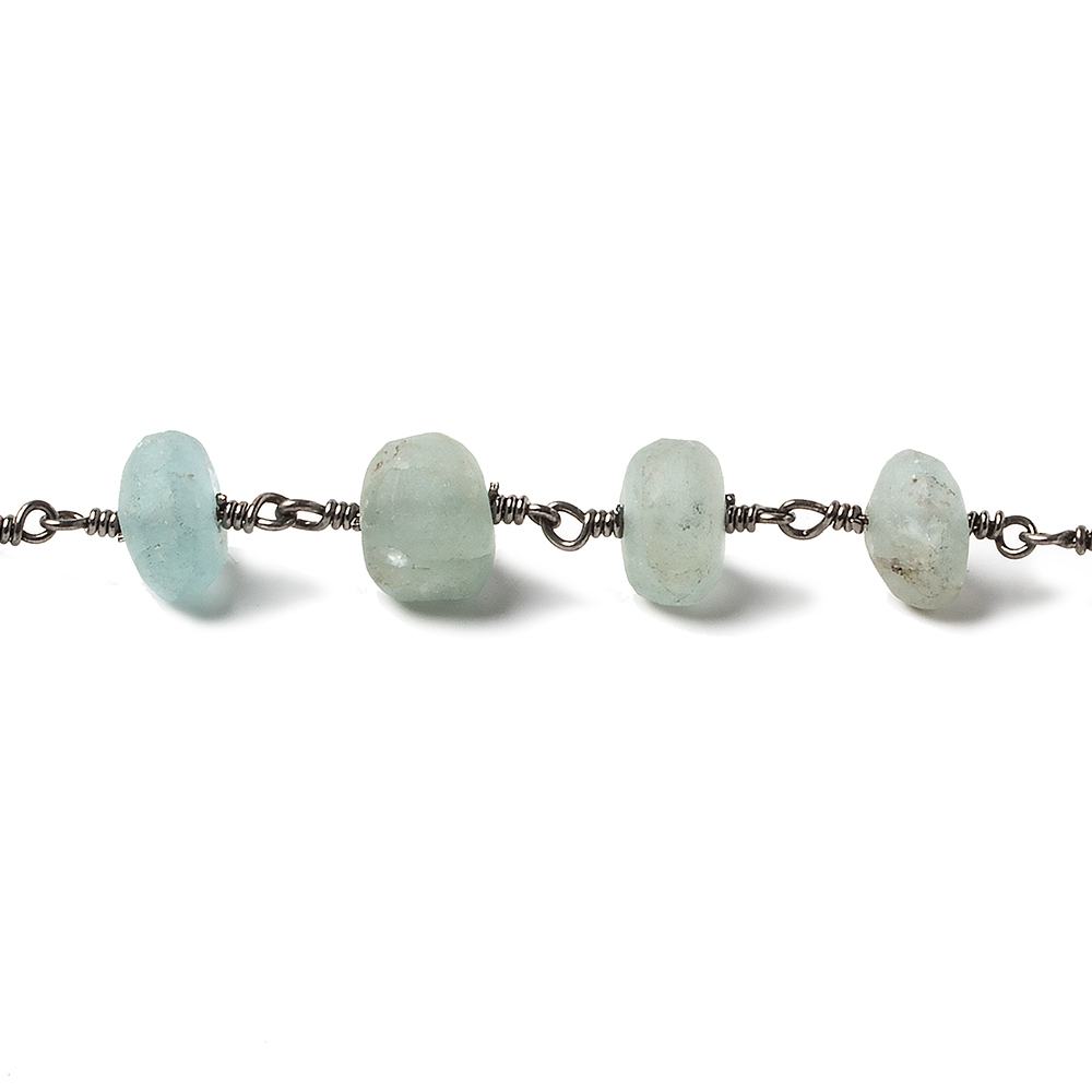 8-9mm Matte Beryl & Aqua rondelle Black Gold Chain by the foot 24 pieces (ONLINE ORDER ONLY)
