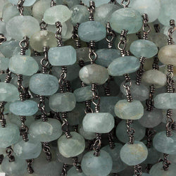 8-9mm Matte Beryl & Aqua rondelle Black Gold Chain by the foot 24 pieces (ONLINE ORDER ONLY)