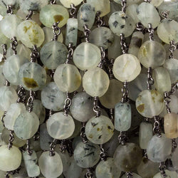 8-9mm Matte Dendritic Prehnite plain coin Black Gold plated Chain by the foot (ONLINE ORDER ONLY)