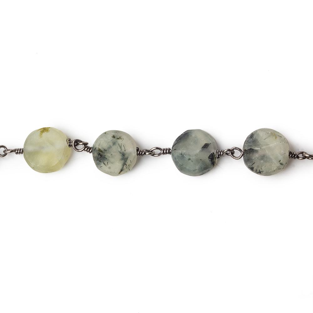 8-9mm Matte Dendritic Prehnite plain coin Black Gold plated Chain by the foot (ONLINE ORDER ONLY)