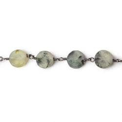 8-9mm Matte Dendritic Prehnite plain coin Black Gold plated Chain by the foot (ONLINE ORDER ONLY)