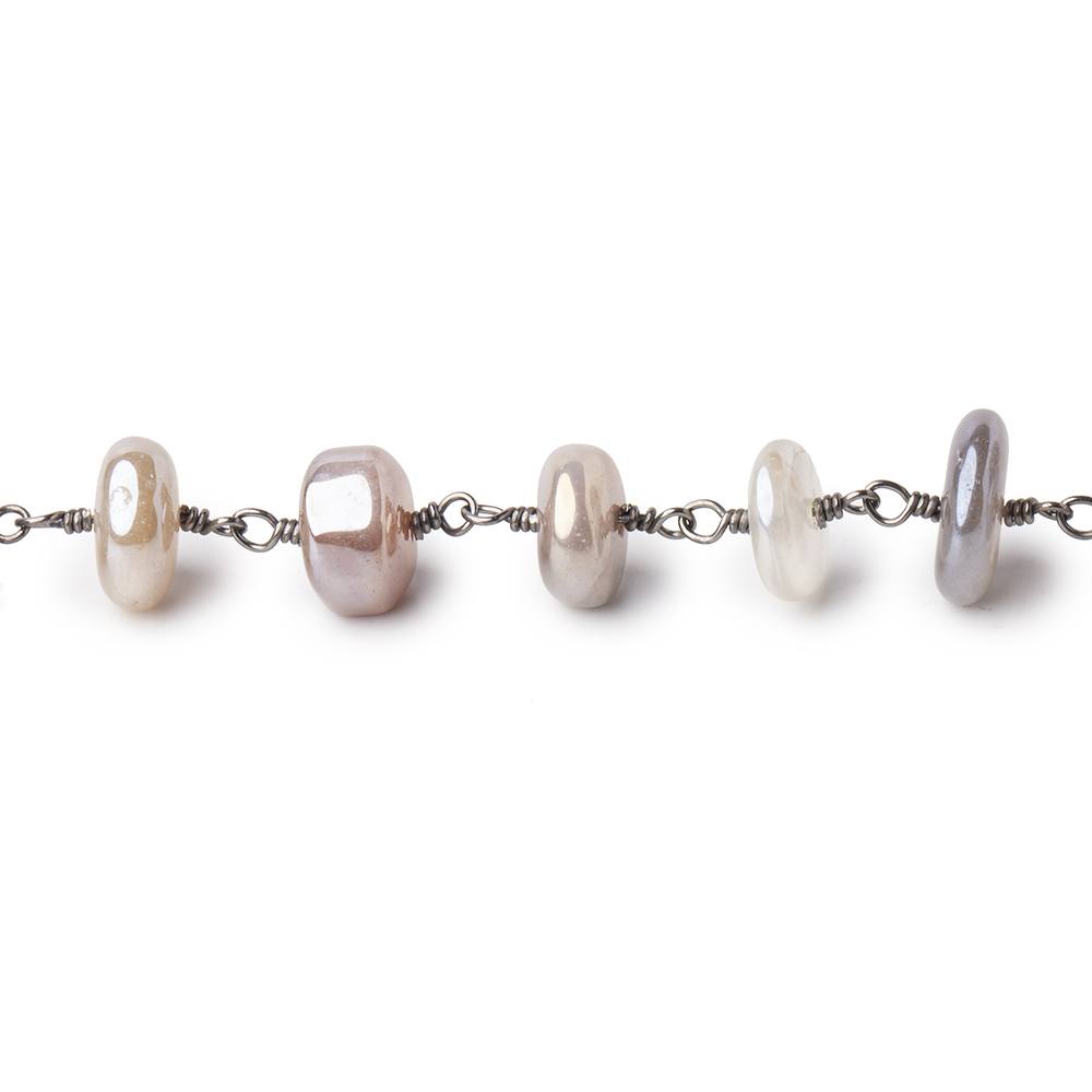 8-9mm Mystic Multi Moonstone Plain Rondelle Black Gold Plated Chain by the Foot (ONLINE ORDER ONLY)