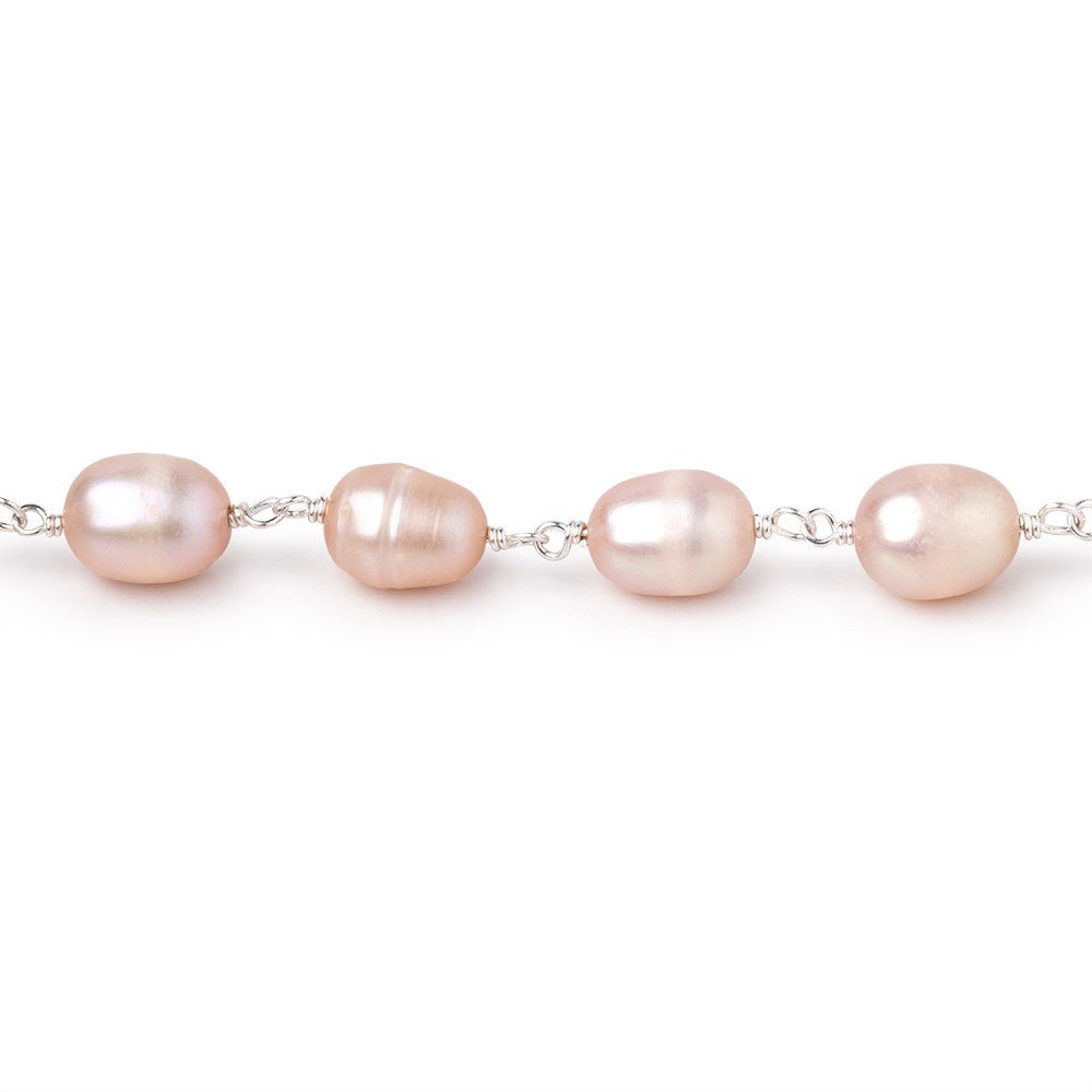 8-9mm Peachy Pink Baroque Pearls on .925 Silver Chain (ONLINE ORDER ONLY)