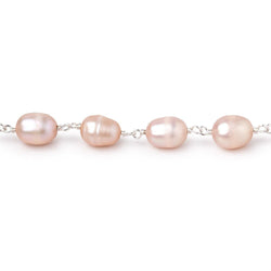 8-9mm Peachy Pink Baroque Pearls on .925 Silver Chain (ONLINE ORDER ONLY)