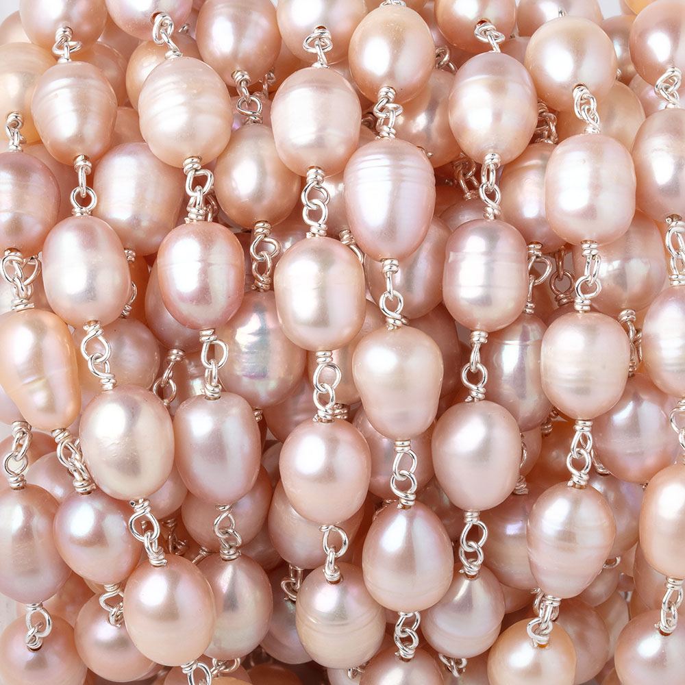 8-9mm Peachy Pink Baroque Pearls on .925 Silver Chain (ONLINE ORDER ONLY)