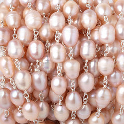 8-9mm Peachy Pink Baroque Pearls on .925 Silver Chain (ONLINE ORDER ONLY)
