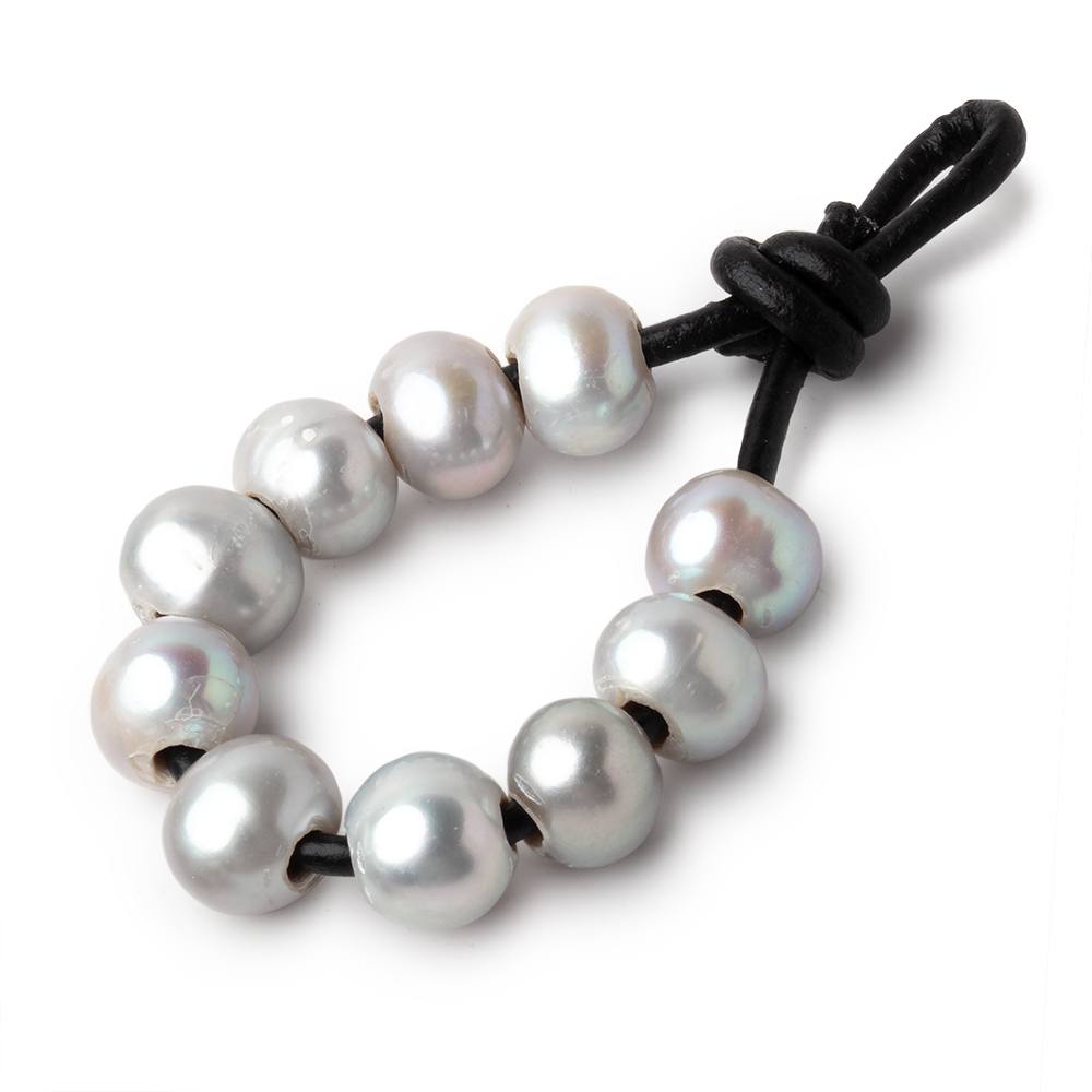8-9mm Silver Large Hole Off Round Pearls Set of 10 (ONLINE ORDER ONLY)