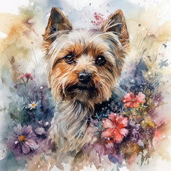 Diamond Art Club – Yorkie Diamond Painting with Spring Flowers (Round Drill, 22" x 22") (ONLINE ORDER ONLY)