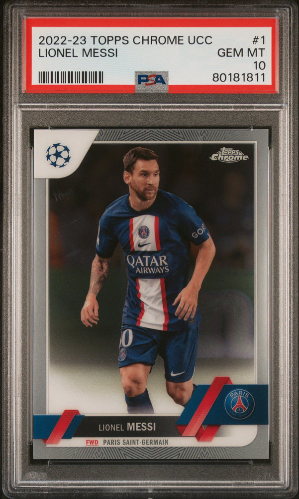 Graded 2022 Topps Chrome UCC Lionel Messi #1 Soccer Card PSA 10 Gem Mint