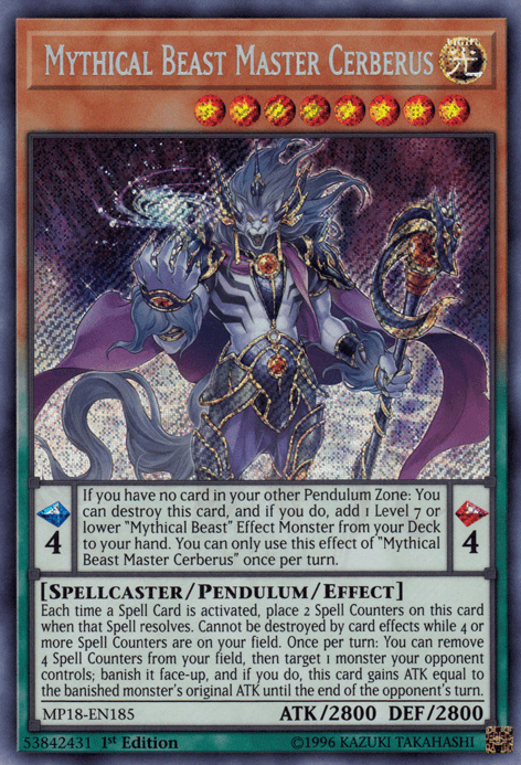 Mythical Beast Master Cerberus [MP18-EN185] Secret Rare (ONLINE ORDER ONLY)