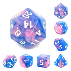 Miami Vice Blue/Pink Glitter/Swirl  7-Dice Set by HendgaDice (Online Only)