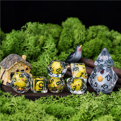 Chicken Family 7-Dice Set w/Green Numbers Dnd Dice Set + 30mm d20 (Online Only)