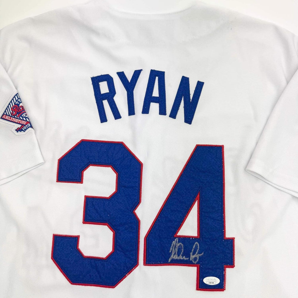 Framed Autographed/Signed Nolan Ryan 35x39 Texas Rangers White Baseball Jersey JSA COA (ONLINE ORDER ONLY)