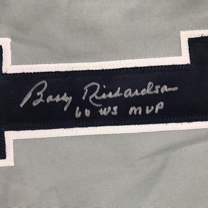 Framed Autographed/Signed Bobby Richardson 35x39 60 WS MVP New York Grey Baseball Jersey JSA COA