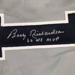 Framed Autographed/Signed Bobby Richardson 35x39 60 WS MVP New York Grey Baseball Jersey JSA COA