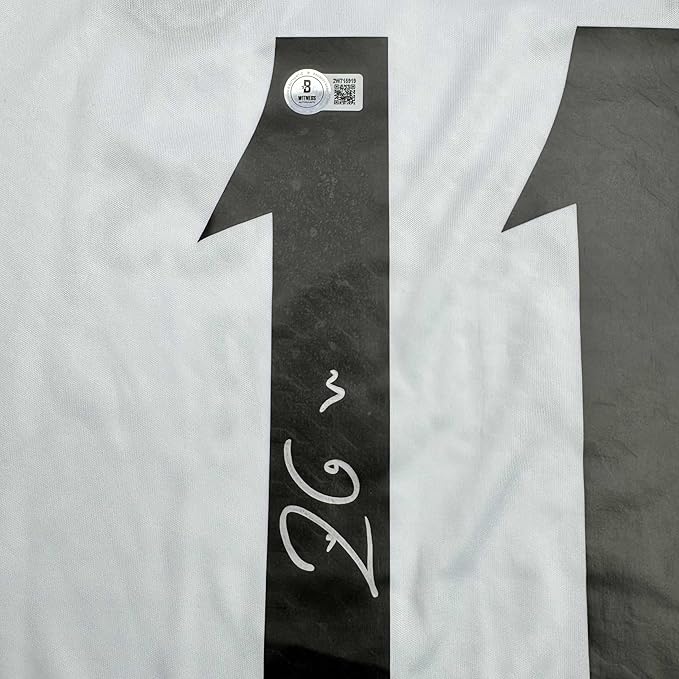 Framed Autographed/Signed Rodrygo Silva de Goes 35x39 Real Madrid White Soccer Jersey Beckett BAS COA