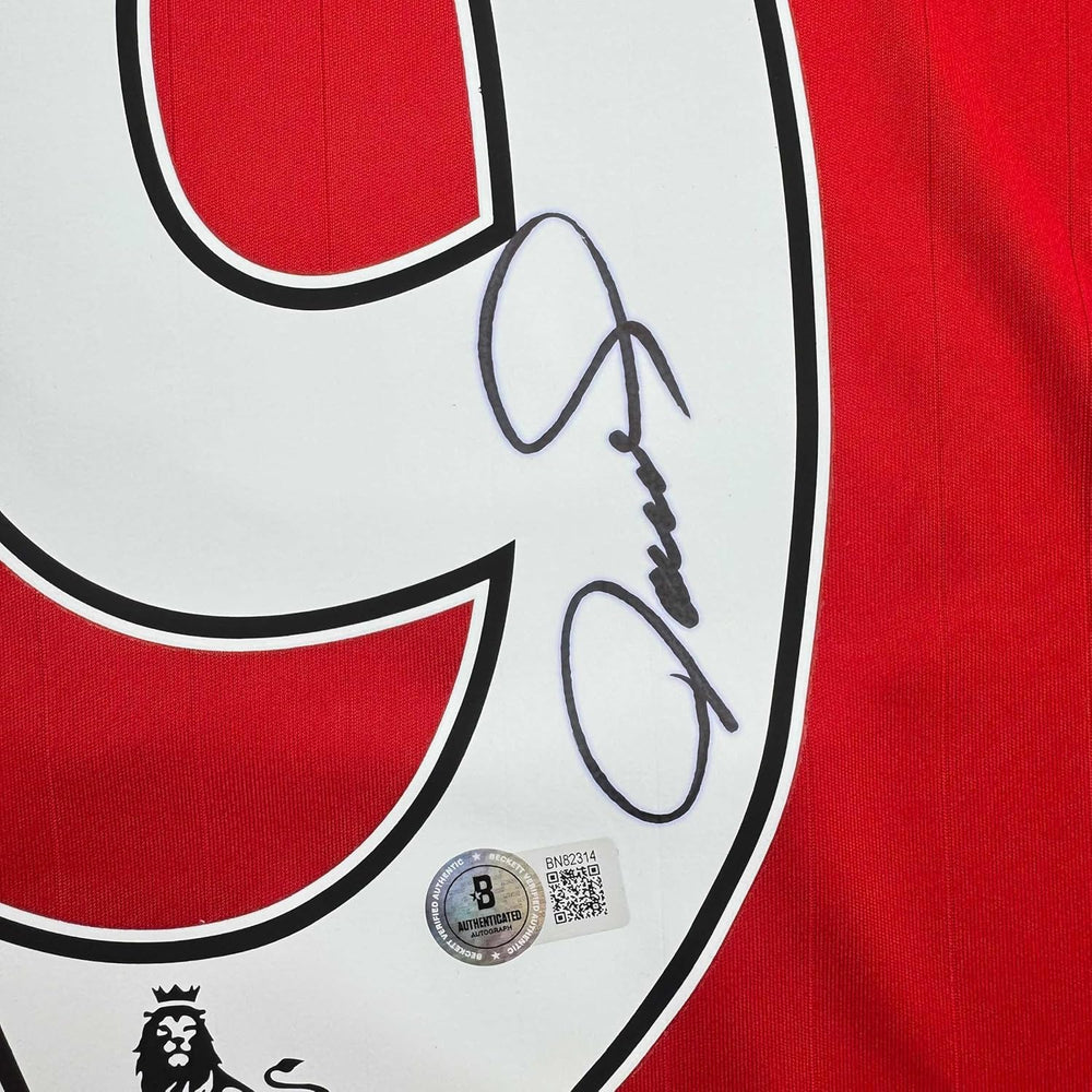 Framed Autographed/Signed Fernando Torres 35x39 Liverpool Red Soccer Jersey Beckett BAS COA