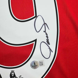 Framed Autographed/Signed Fernando Torres 35x39 Liverpool Red Soccer Jersey Beckett BAS COA