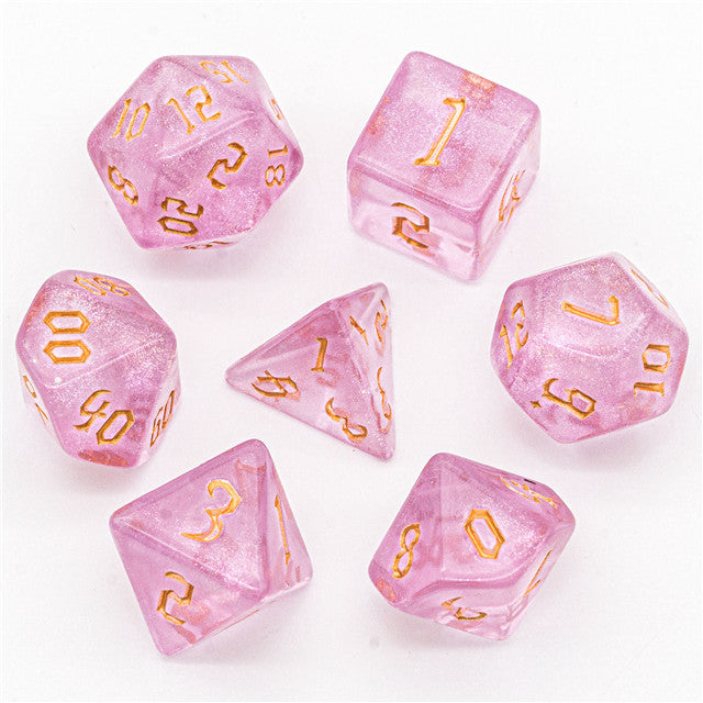 Pink Glitter Party Glitter Dice (Goldfont) 7-Dice Set RPG DND (Online Only)
