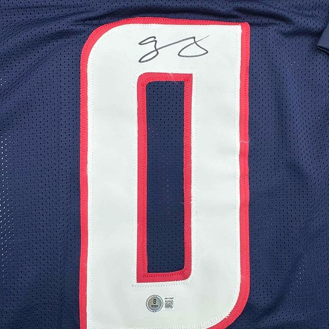 Framed Autographed/Signed Azeez Al Shaair 35x39 Houston Blue Football Jersey Beckett BAS COA