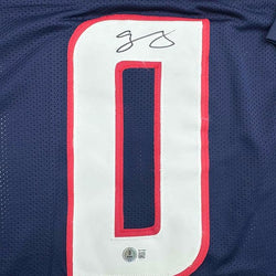 Framed Autographed/Signed Azeez Al Shaair 35x39 Houston Blue Football Jersey Beckett BAS COA